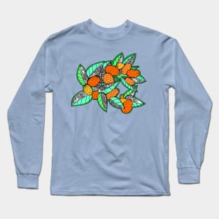 Orange Kumquat Fruits with Leaves and Flowers Long Sleeve T-Shirt